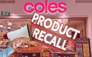 a Coles store with a product recall notice displayed