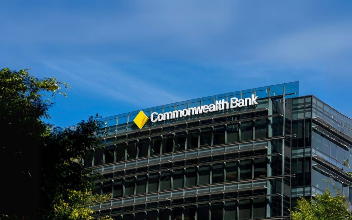 a modern office building with the Commonwealth Bank logo