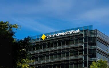 a modern office building with the Commonwealth Bank logo