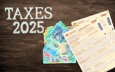 Australian Currency on Wooden Background