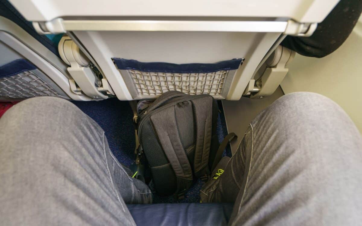 In the cabin of the low-cost airline.