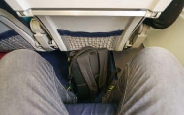 In the cabin of the low-cost airline.