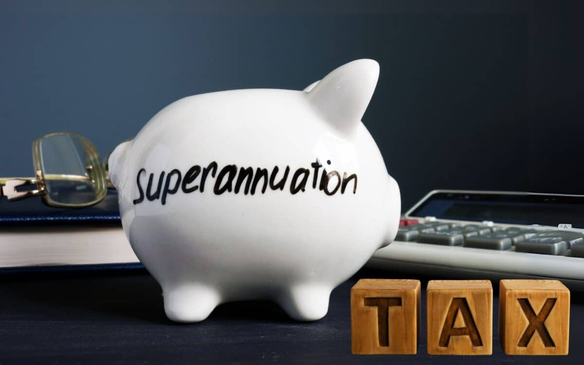 Superannuation written on a white piggy bank