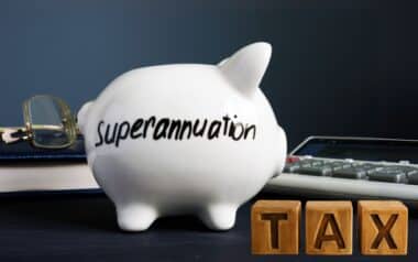 Superannuation written on a white piggy bank