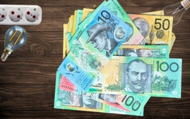 Australian Currency on Wooden Background