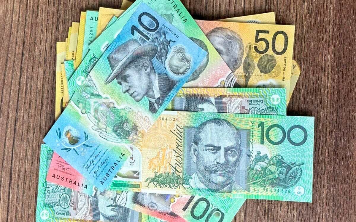 Australian Currency on Wooden Background