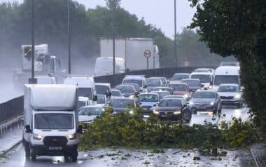 Weather- Christmas-Traffic Gridlock as Storm Brings Heavy Rain and Fallen Trees to UK Roads