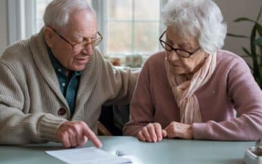 state pensioners, sitting at a table, reviewing documents