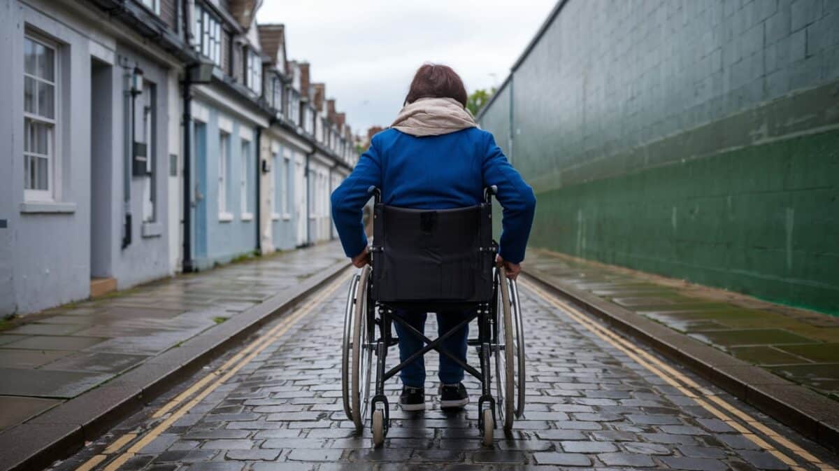 A person using a mobility aid benefiting from PIP payments