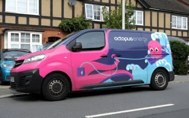 brightly coloured Octopus Energy van parked on a residential street