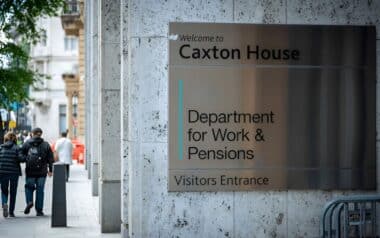 the entrance to Caxton House, which houses the Department for Work and Pensions (DWP) in the UK