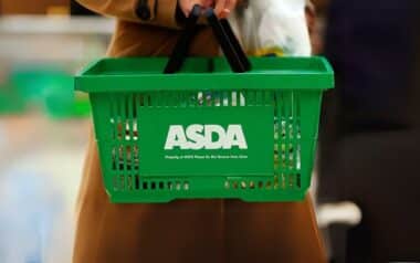 Green ASDA shopping basket displayed