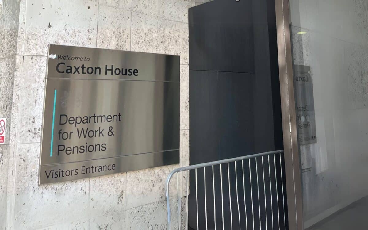 the entrance to Caxton House, the headquarters of the Department for Work & Pensions (DWP)
