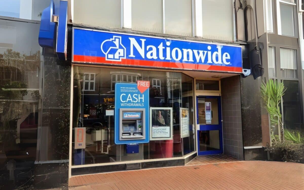 A Nationwide branch storefront featuring a cash machine