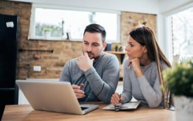 Couple managing finances.
