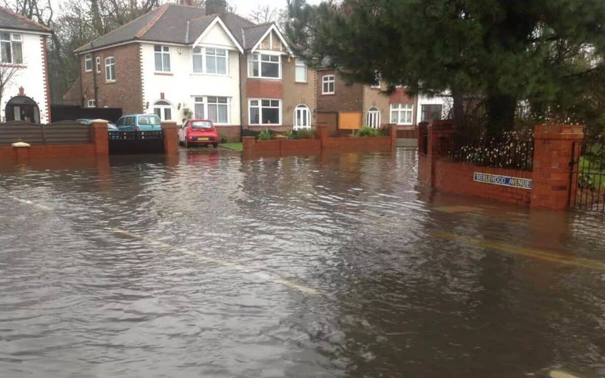 Flooding at Merlewood Avenue in Churchtown in Southport