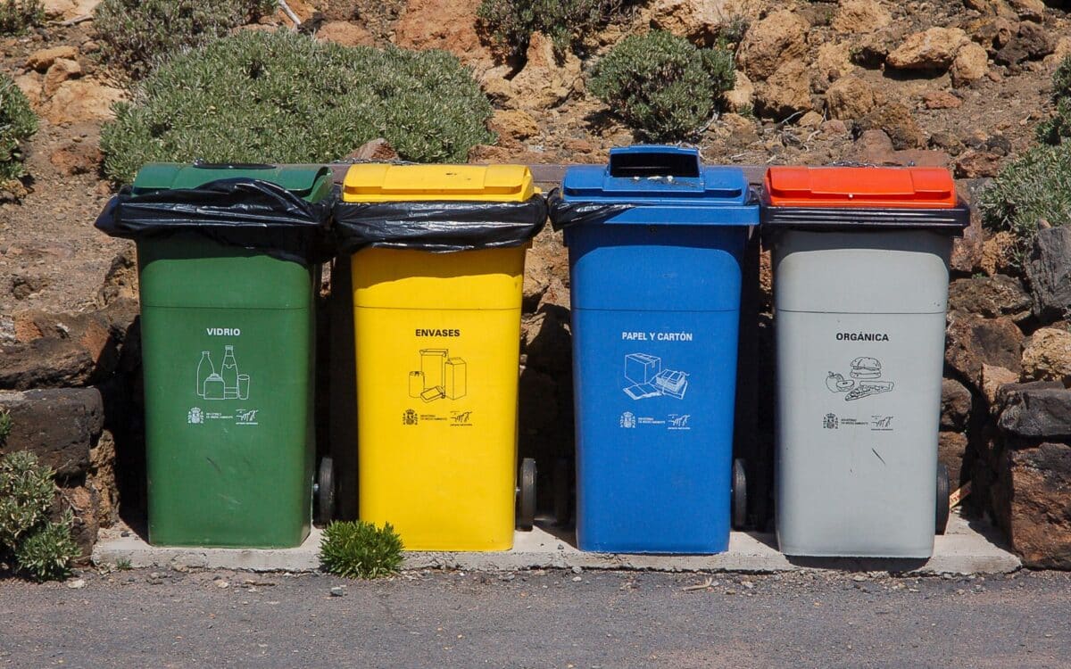 Multi Colored Trash Bins with Designated Labels