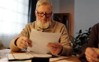 Senior looking at tax forms