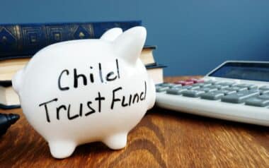 Child trust fund CTF written on a side of piggy bank.