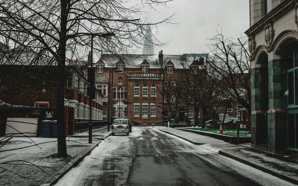 Snowy Winter Street Scene in Southwark, London