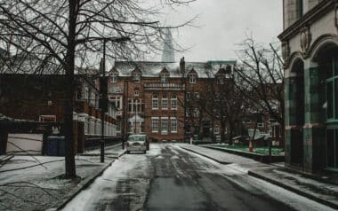 Snowy Winter Street Scene in Southwark, London