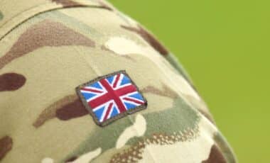 UK flag on soldier arm