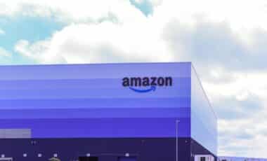 Milton Keynes/ UK - Amazon Prime logo on exterior of distribution centre building