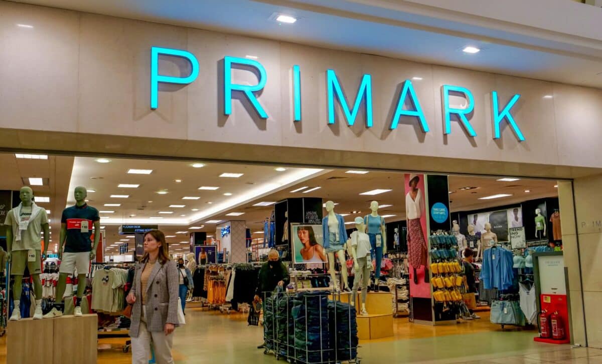 The entrance of a Primark clothing store inside a shopping mall