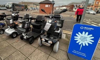 Mobility scooters on a city street