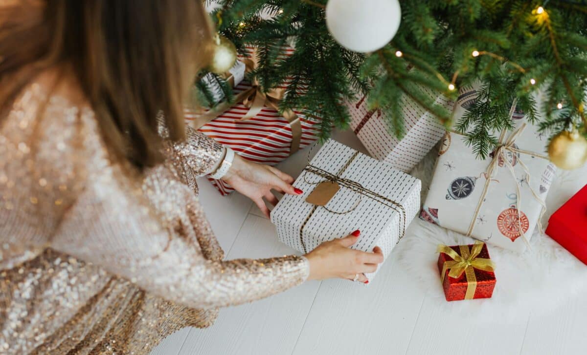 Woman holding a Christmas gift