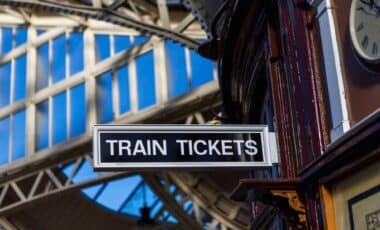 Train station tickets sign