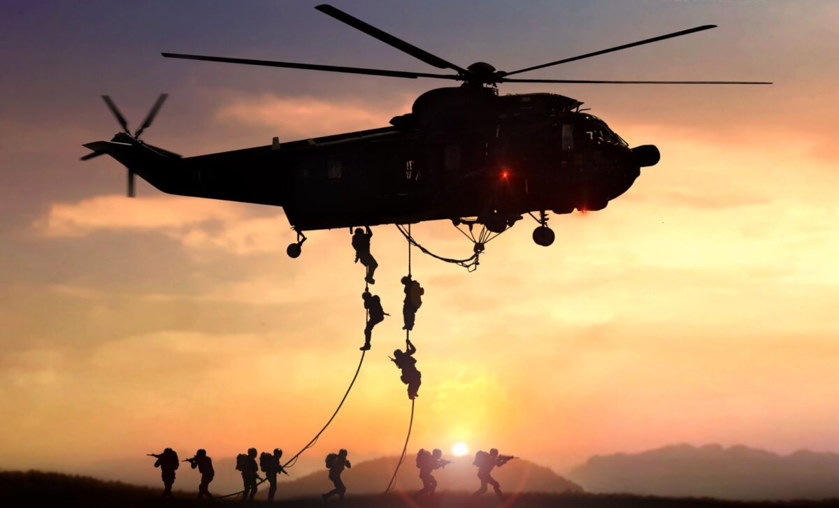 Helicopter, Soldiers, Sunset