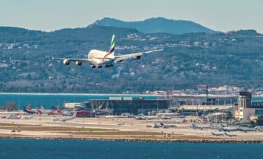 Plane in Approach to Nice Airport (LFMN), France