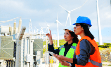 Workers in a Wind Turbines Farm