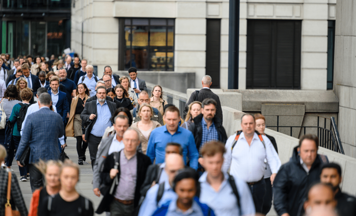 Large Crowd Walking To Work In London Uk