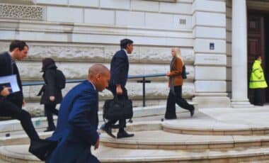 Chancellor Rishi Sunak At The Entrance To The Treasury Building