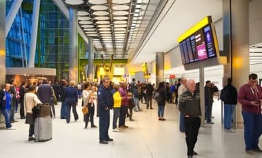 People At Heathrow Airport Waiting For Arrivals