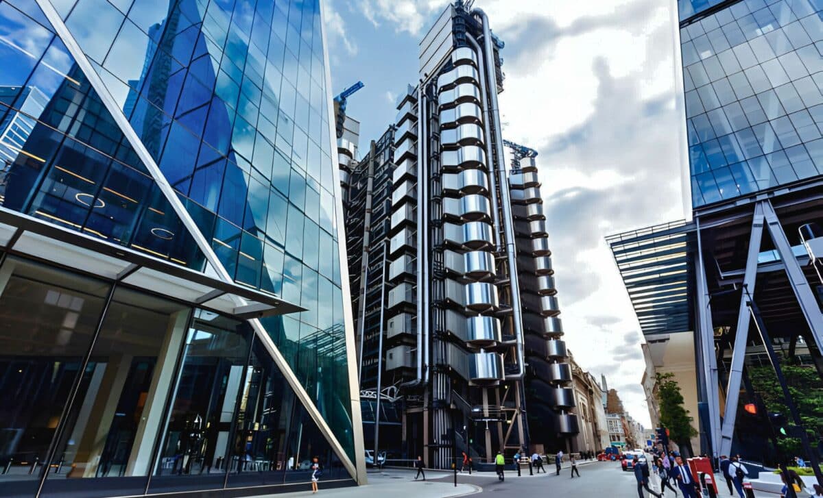 Economy : Street In City of London With Modern Office Buildings