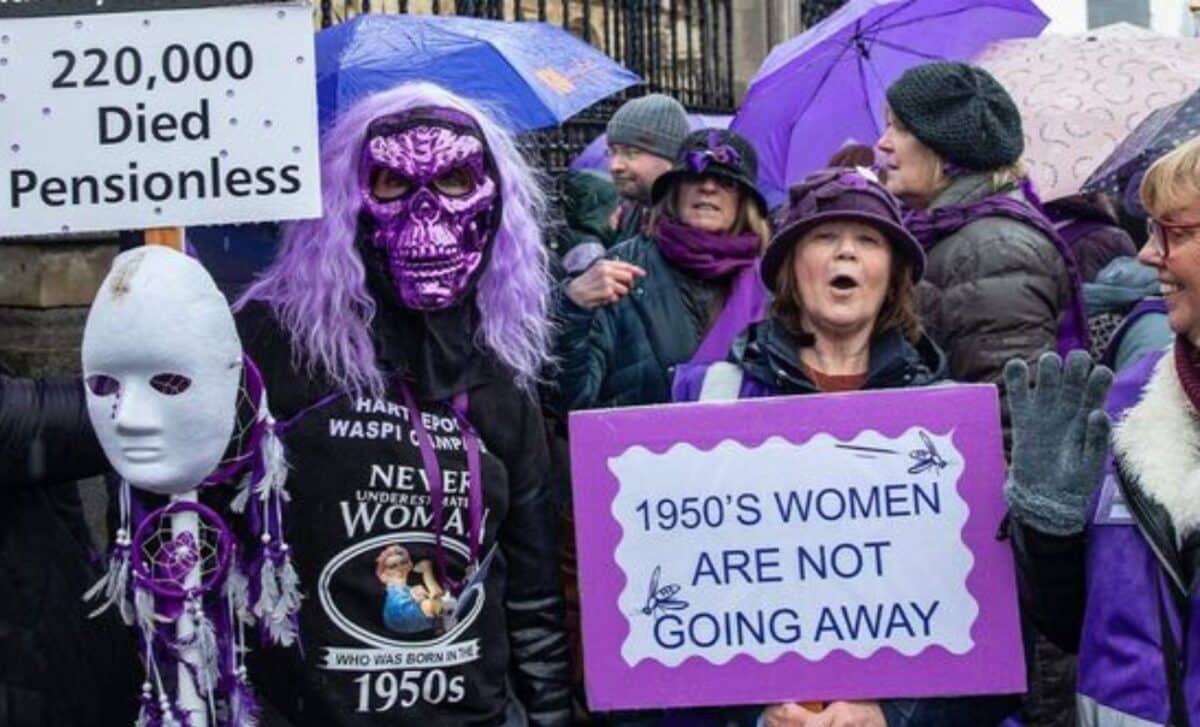 Waspi Women Holding Banners and Placards Advocating for Justice for Women Affected by Changes to the State Pension Age