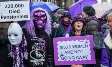 Waspi Women Holding Banners and Placards Advocating for Justice for Women Affected by Changes to the State Pension Age