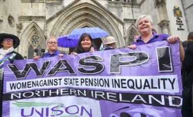 Women Protesting For Waspi Compensation Outside Government Building.