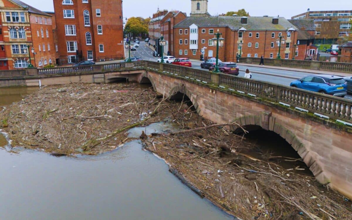 Weather — Debris By A Bridge On The River Severn In Worcester.