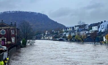 River Taff Flooding In Pontypridd In South Wales