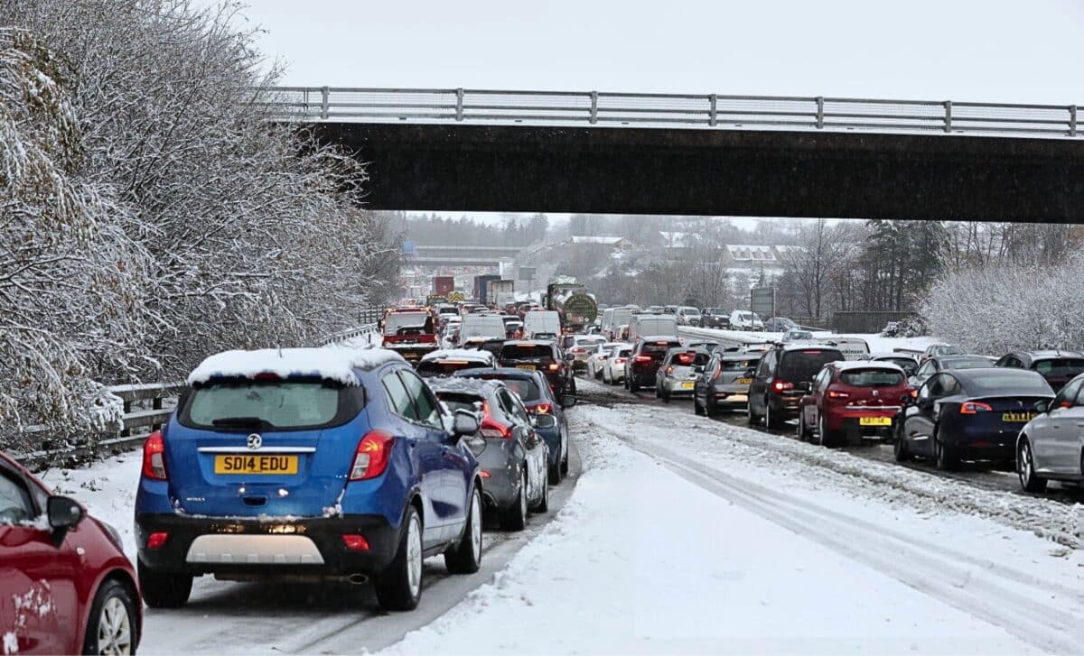 Storm Bert Brought Traffic To A Standstill On The M80 Near Castlecary In North Lanarkshire, Scotland, Due To Poor Weather Conditions.