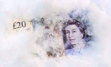 British Twenty Pound Note In Snow And Ice Re Winter Fuel Payments