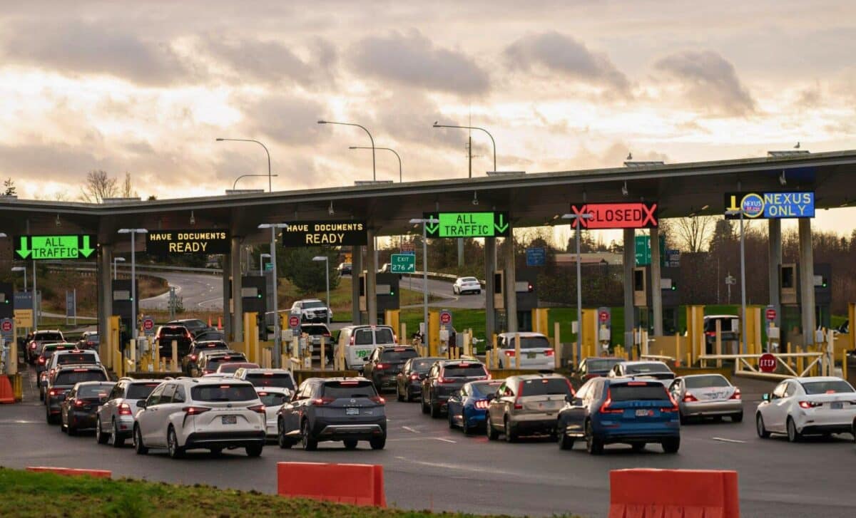 Canada-US Border Crossing As Tariff Fight Looms