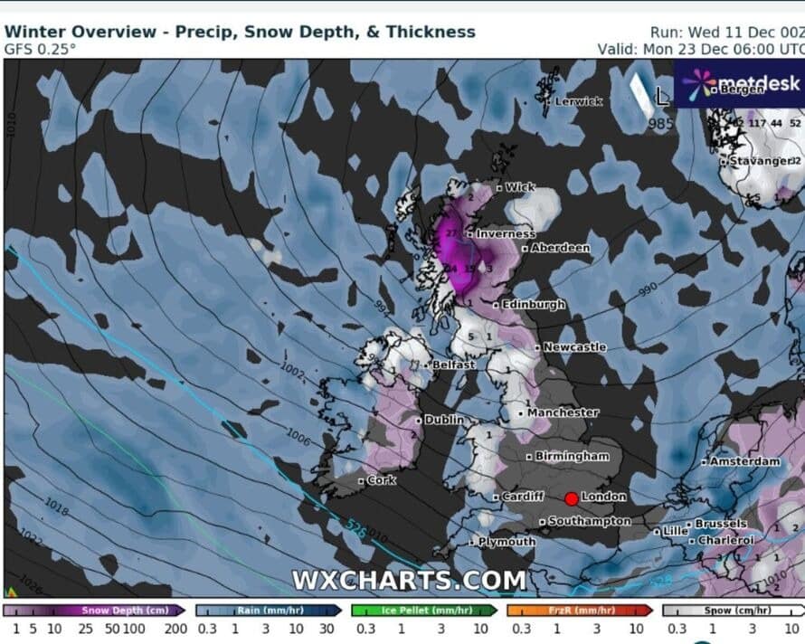 The Snowy Front Will Begin Moving Across The Uk On December 23