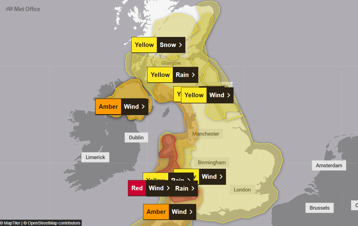 Yellow And Red Weather Warnings In The Uk For Saturday 7 December 2024