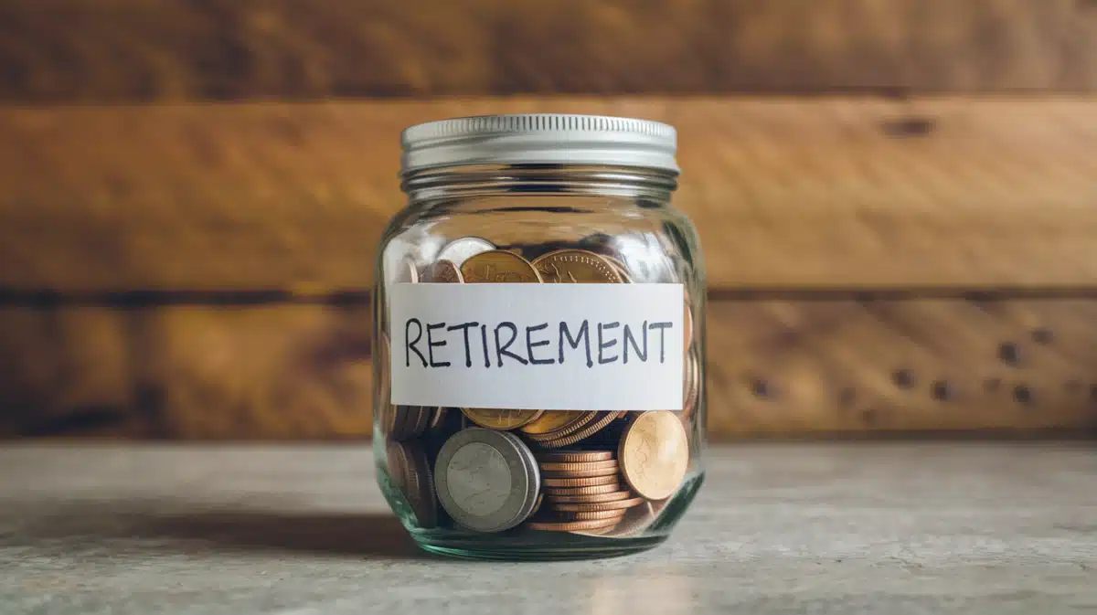 Glass Jar Full of Coins with Word Retirement Written on It