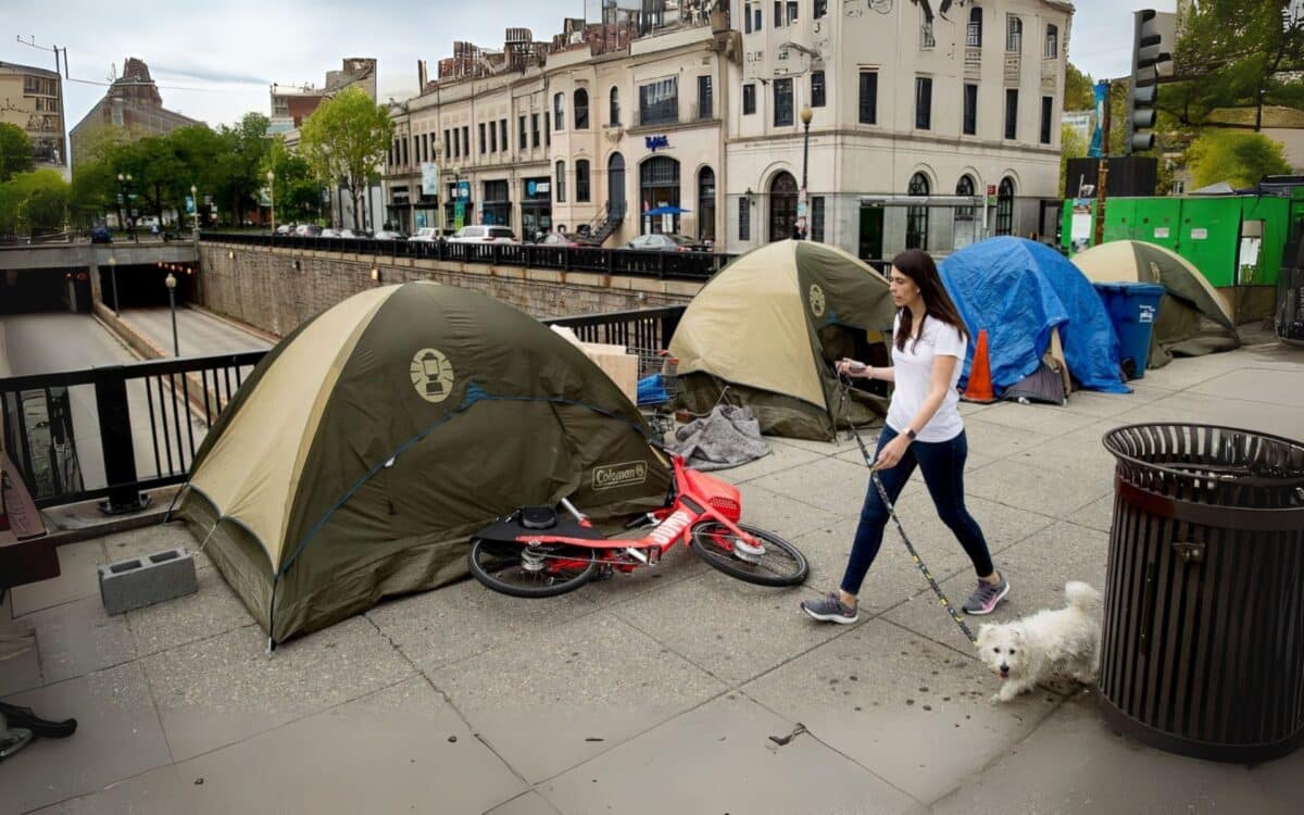 Tents set up on a city street